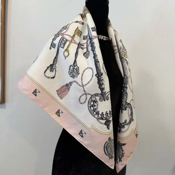 Authentic Hermes Pink and Gold Silk Scarf - Picture 7 of 11